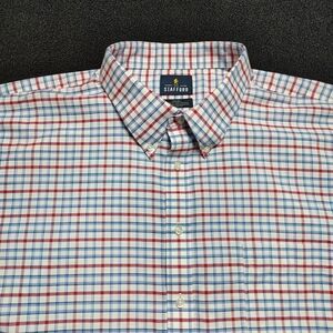 Stafford Travel Wrinkle Free Red White Blue Oxford Plaid Shirt Men's 20 Big